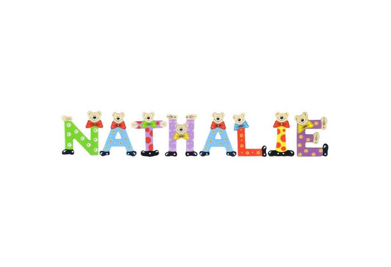 Playshoes Deko-Buchstaben (Set, 8 St), Kinder Holz-Buchstaben Namen-Set "NATHALIE" in bunten Farben von Playshoes