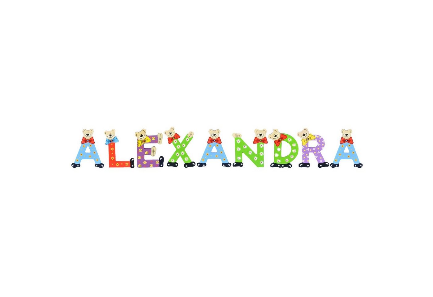 Playshoes Deko-Buchstaben (Set, 9 St), Kinder Holz-Buchstaben Namen-Set "ALEXANDRA" in bunten Farben von Playshoes