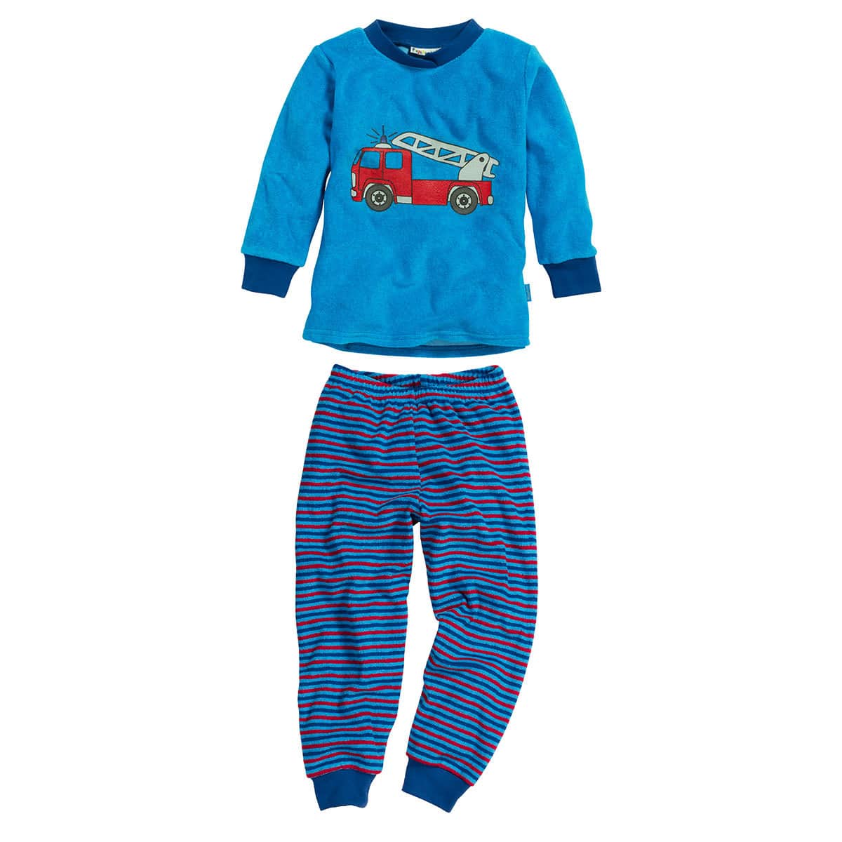 Playshoes Kinder Frottee Schlafanzug Feuerwehr blau von Playshoes