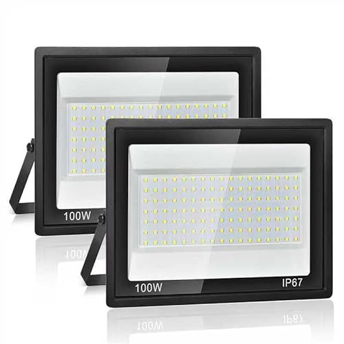 LED Strahler Außen 100W,IP67 Wasserdicht LED Fluter,119 LEDs,10000LM Superhell Außenstrahler,Led Scheiwerfer,7000K Kaltweiß Flutlicht Außenstrahler für den Garten,Hof,Garage,Auffahrt[2 Stücke] von Plazique