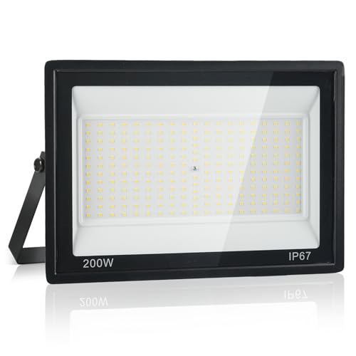 LED Strahler Außen 200W,IP67 Wasserdicht LED Fluter,228 LEDs,20000LM Superhell Außenstrahler,Led Scheiwerfer,7000K Kaltweiß Flutlicht Außenstrahler für den Garten,Hof,Garage,Auffahrt,Werkstatt,Flur von Plazique