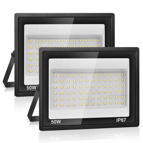 LED Strahler Außen 50W,IP67 Wasserdicht LED Fluter,72 LEDs,5000LM Superhell Außenstrahler,Led Scheiwerfer,7000K Kaltweiß Flutlicht Außenstrahler für den Garten,Hof,Garage,Auffahrt,Werkstatt [2 Stücke] von Plazique