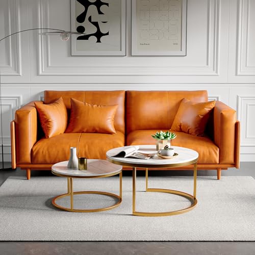 2er-Set runder Couchtisch, Wohnzimmertisch mit Metallbeinen, moderner Wohnzimmertisch für Wohnzimmer, Balkon, Büro, Durchmesser 80 und Durchmesser 60 cm (B, Gold) von Plcnn