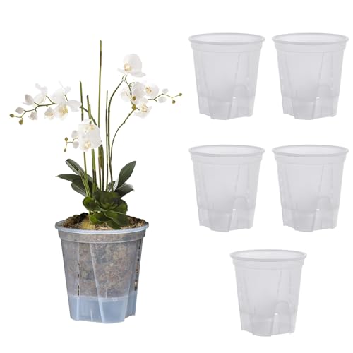 5 Stück Orchideentopf, Doppellagiger Kunststoff-Orchideen-Übertopf, Transparente Orchideentöpfe mit Löchern Sorgen für Gute Luftzirkulation, Atmungsaktiver,(Grau: 18 x 12,6 x 20,2 cm) von Plcnn