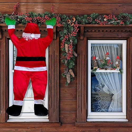 Plcnn 67 Zoll Große Hängende Weihnachtsmann-Weihnachtsdekoration für Draußen und Drinnen, Zum Aufhängen, Klettern, Weihnachtsmann-Anzug, Weihnachten auf der Dachrinne, Outdoor-Hof-Dekoration(#1) von Plcnn