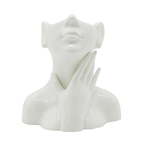 Plcnn 17,8 cm Menschliches Gesicht Kunst Keramik Vase Kreative Statue Blumenvase Weiß Mädchen Kopf Gesicht Blumenvase für Home Office Dekor von Plcnn