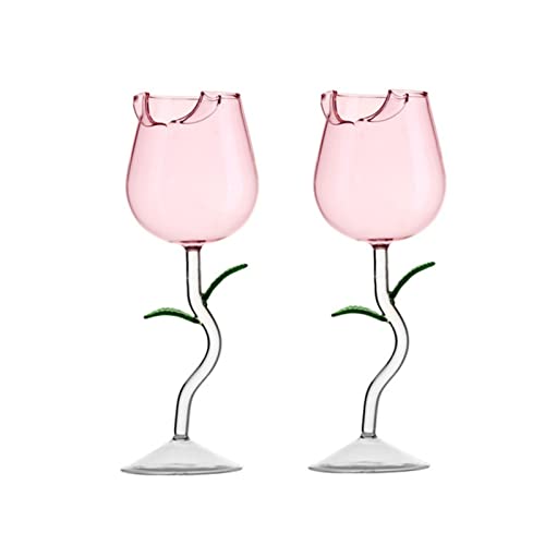 Plcnn 2 x Rosenblumen-Weingläser, kreative Rosen, Cocktailglas, Blumenform, Cocktail-Weinglas-Set für Geschenke, Party, Abendessen, Hochzeit, Festival, Trinkgeschirr von Plcnn