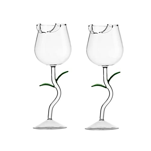 Plcnn 2 x Rosenblumen-Weingläser, kreative Rosen, Cocktailglas, Blumenform, Cocktail-Weinglas-Set für Geschenke, Party, Abendessen, Hochzeit, Trinkgeschirr, Durchsichtig von Plcnn