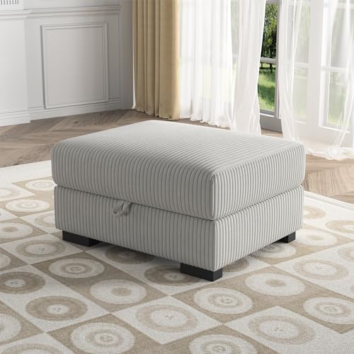 Plcnn Fußstütze Sofa mit Aufbewahrung, 88 x 70 x 45 cm, modulares Wohnzimmersofa, Ecksofa, für Wohnzimmer und Schlafzimmer, Cord, Grau, Fußstütze von Plcnn