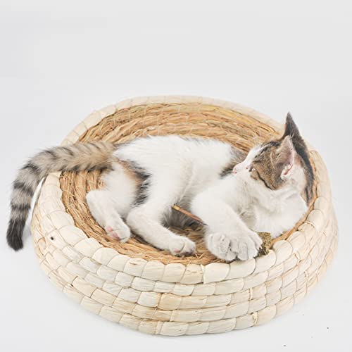 Plcnn Gewebtes Katzenbett, Gewebtes Katzennest, Handgewebtes Katzennest, Stroh-Katzenbett, Gewebtes Seil, Katzenbett, Handgewebtes Katzenbett(Bottom Diameter 40cm/15.7in) von Plcnn