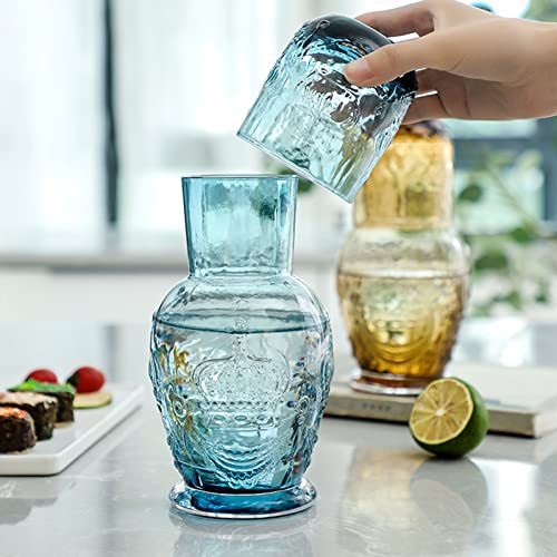 Plcnn Kristall-Wasserkaraffe und Glas-Set, 758 ml, Nachttisch, Wasserkaraffe mit Becher, Glas, klares Wasserkrug und Tasse, Nacht-Set von Plcnn