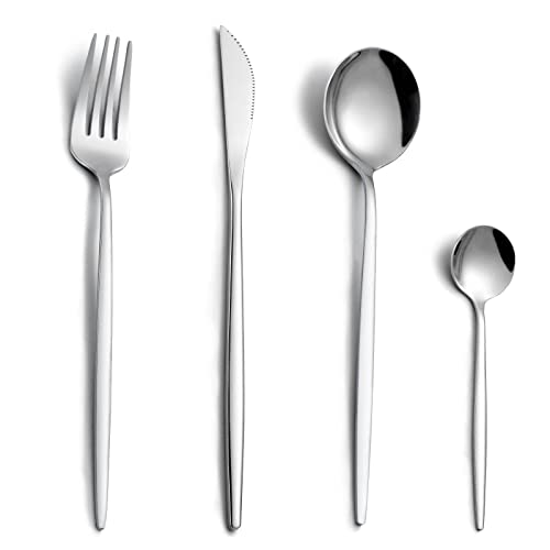 Besteck Set, Besteck Set für 6 Personen, 24 teilig Besteck Set, Silber Besteck, Besteckset aus Edelstahl, Essbesteck mit Messer, Gabel, Löffel, Spülmaschinenfest ＆Spiegelpoliert von Pleafind