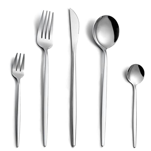 Besteck Set, Besteck Set für 6 Personen, 30 teilig Besteck Set, Silber Besteck, Besteckset aus Edelstahl, Essbesteck mit Messer, Gabel, Löffel, Spülmaschinenfest＆Spiegelpoliert von Pleafind