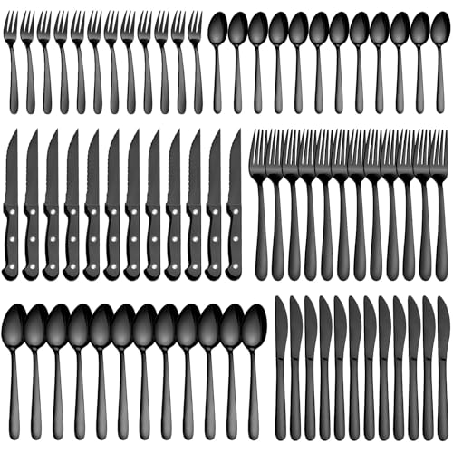 Besteck Set 12 Personen, Pleafind 72-teiliges schwarzes Besteck, Edelstahl BesteckSet mit Steakmesser, Besteck Set, inkl. Gabeln, Löffel, Messer, spülmaschinenfestes Besteck Set 12 Personen, Pleafind 72-teiliges schwarzes Besteck, Edelstahl BesteckSet mit Steakmesser, Besteck Set, inkl. Gabeln, Löffel, Messer, spülmaschinenfestes von Pleafind