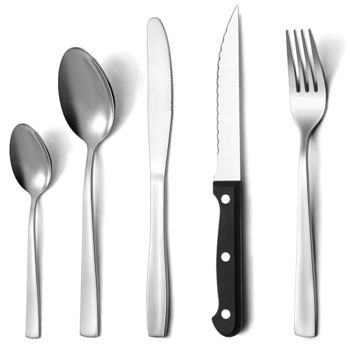 Pleafind Besteck Set, 30 Teilig Besteck für 6 Personen, Hochwertiges Besteckset aus Edelstahl, Besteck Set mit Steakmesser, Hochglanzpoliert, Ergonomisches Design, Spülmaschinenfest von Pleafind