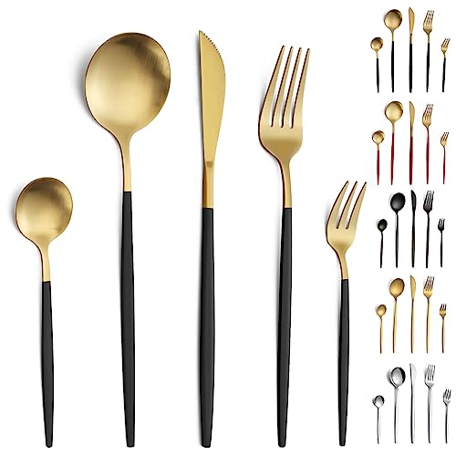 Pleafind Besteck Set, 30 teilig Besteck Set 6 Personen, Besteckset aus Edelstahl, Besteck Schwarz Gold Matt, Bestecksets, Essbesteck, Besteck mit Messer, Gabel, Löffel, Spülmaschinenfest Pleafind Besteck Set, 30 teilig Besteck Set 6 Personen, Besteckset aus Edelstahl, Besteck Schwarz Gold Matt, Bestecksets, Essbesteck, Besteck mit Messer, Gabel, Löffel, Spülmaschinenfest von Pleafind