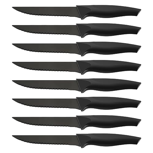 Pleafind Steakmesser Set, 8-teilig, scharfe Steakmesser mit Wellenschliff, Steak Messer aus Edelstahl, Schwarz Messer, Pizzamesser, Tafelmesser, Steakbesteck, Messer Set, Spülmaschinenfest von Pleafind