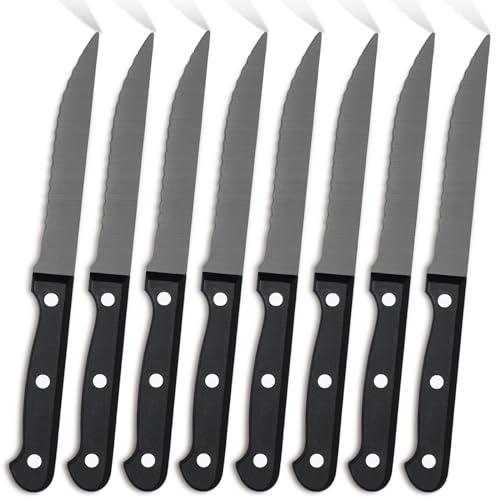 Pleafind Steakmesser Set, Steakmesser 8-teiliges, Edelstahl Steakmesser Set, scharfes Steakmesserset mit Wellenschliff, Schwarz Steakmesser, Tafelmesser, Tischmesser, Steak Besteck, spülmaschinenfest von Pleafind