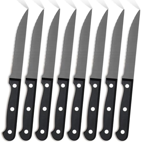 Pleafind Steakmesser Set, 8-teiliges, Edelstahl Steakmesser Set, scharfes Steakmesserset mit Wellenschliff, Schwarz Tafelmesser, Tischmesser, Steak Besteck, spülmaschinenfest von Pleafind