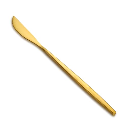 Pleafind Tafelmesser 24 Stück, 8,66"(22 cm) Edelstahl Messer Set, Gold Tafelmesser Set, Buttermesser, Besteck Messer, Frühstücksmesser, Messer für Haushalt und Restaurant, spülmaschinenfest von Pleafind
