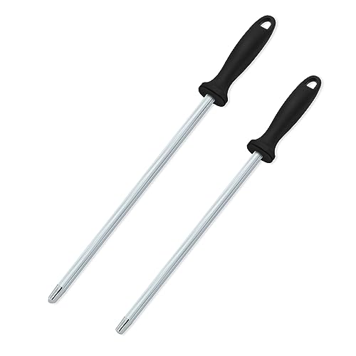 2 Pieces Pleafind Wetzstahl für Messer, 2 teilig Profi Messerschärfer (38,4 cm, 35,5 cm), Wetzstahl mit komfortablem Griff, Messerschärfer Stab für geeignet für viele Arten von Messern von Pleafind