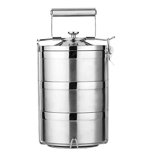 Pleayietoopiatiey Bento-Box aus Edelstahl, thermisch isoliert, stapelbar, Tiffin, 3 Etagen, silberfarben von Pleayietoopiatiey