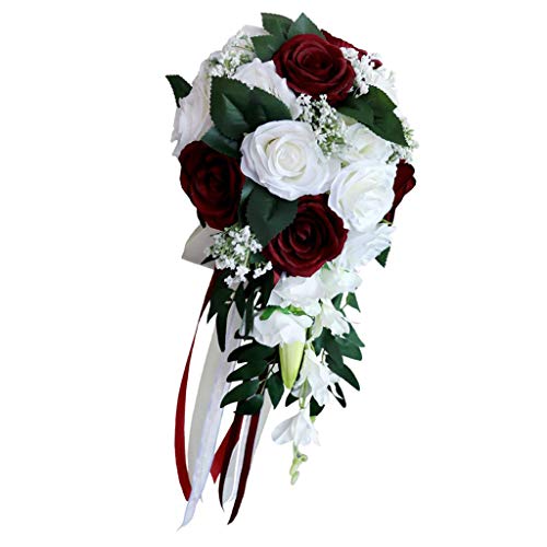 Pleayietoopiatiey Hochzeit Handstrauß Braut hält künstliche Blumen weiß + weinrot Pleayietoopiatiey Hochzeit Handstrauß Braut hält künstliche Blumen weiß + weinrot von Pleayietoopiatiey