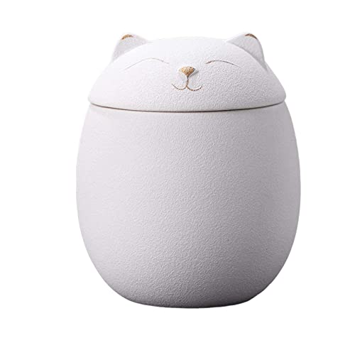Pleayietoopiatiey Keramikdosen, 500 ml, Keramikurne für Asche, Andenken, Katze, Erinnerungsbox, Weiß von Pleayietoopiatiey