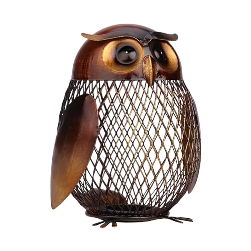 Sparschwein aus Metall mit Eulen-Motiv, Netzstoff, niedlich, für Geburtstag von Pleayietoopiatiey