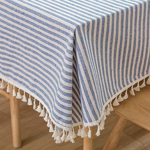 Plenmor Baumwoll-Leinen-Tischdecke, gestreifte Quaste, rechteckige Tischdecke, staubdicht, Tischdecke für Küche, Esszimmer, Tischdekoration, 140 x 220 cm, Blau Plenmor Baumwoll-Leinen-Tischdecke, gestreifte Quaste, rechteckige Tischdecke, staubdicht, Tischdecke für Küche, Esszimmer, Tischdekoration, 140 x 220 cm, Blau von Plenmor