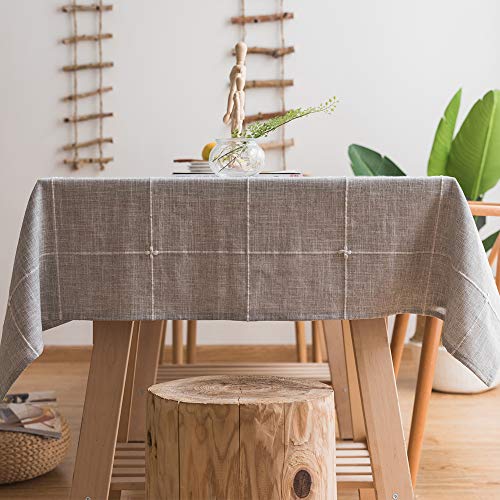 Plenmor Baumwoll-Leinen Tischdecke für Quadrat Tische solide Gitter-Stickerei Tischbedeckung für Küche Esstisch Dekoration (135x135 cm, Grau) von Plenmor