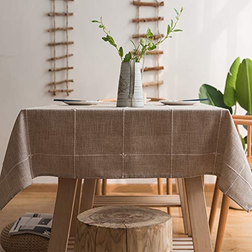 Plenmor Baumwoll-Leinen Tischdecke für Quadrat Tische solide Gitter-Stickerei Tischbedeckung für Küche Esstisch Dekoration (135x135 cm, Khaki) von Plenmor