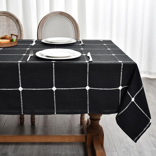 Plenmor Leinen Tischdecke Abwaschbar Schwarz 250x135cm, Leinenoptik Tischdecken Baumwolle Halloween Tischdecke Rechteckig für Küche,Garten,Party,Herbst von Plenmor
