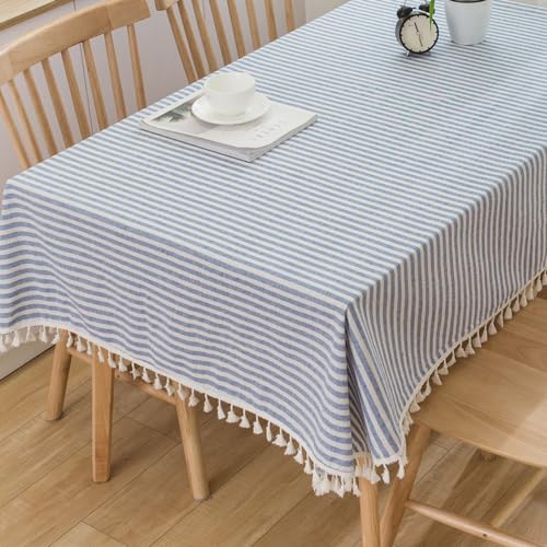 Plenmor Leinen Tischdecke Baumwolle, Leinenoptik Tischdecke Abwaschbar Table Cloth Boho Tischdecke Rechteckig für Küchentisch und Outdoor Tischtuch (Blau, 140 x 140 cm) von Plenmor