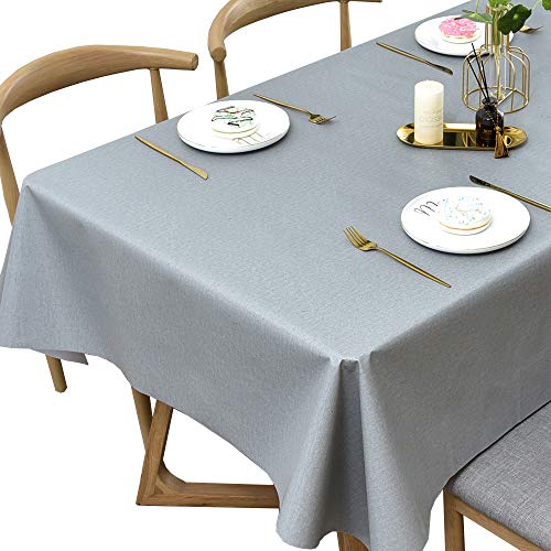 Plenmor PVC Tischdecke rechteckig für Küche Esstisch Kunststoff abwischbar Tischdecke für Außen Innen (137x275cm, hellgrau-2) von Plenmor
