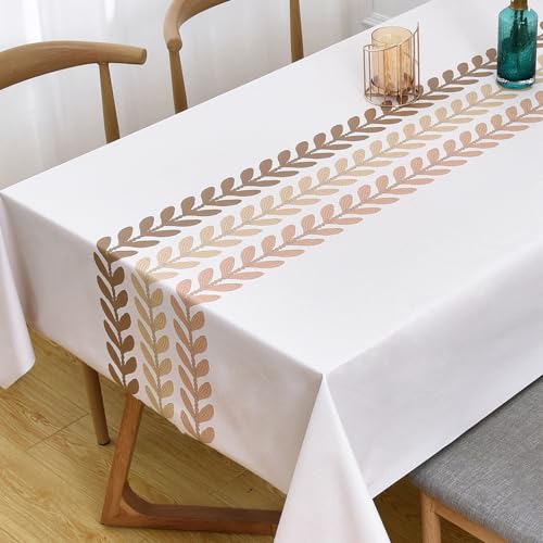 Plenmor Tischdecke, abwischbar, PVC-Tischdecke, wasserdicht, abwischbar, Kunststoff-Vinyl-Tischabdeckung, Schutz, rechteckig, für Picknick-Party im Freien, Picknick-Party (Blätter-2, 137 x 275 cm) von Plenmor