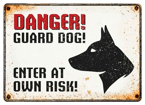 Plenty Gifts Blechschild im Retro-Stil | Danger! Guard Dog! Enter at own risk | 21x14,8cm | Wanddeko für drinnen und draußen von Plenty Gifts