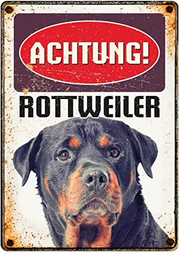Blechschild im Retro-Stil | Achtung! Rottweiler | 21x14,8 cm | Wanddekoration für drinnen und draußen von Plenty Gifts