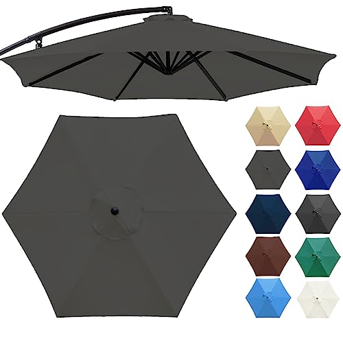 Plerile Ersatzdach Für Ampelschirm 3.0m - 6 Rippen/8 Rippen, Sonnenschirm Überdachung Ersatztuch Für Terrasse Schwimmbad Garten Schirm, 95% UV-Schutz Und Lichtbeständig(Farbe:Grau,Größe:300cm 6-Ribs) von Plerile