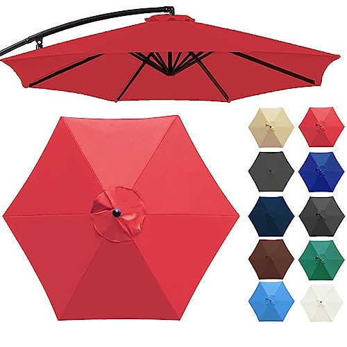 Plerile Ersatzdach Für Ampelschirm 3.0m - 6 Rippen/8 Rippen, Sonnenschirm Überdachung Ersatztuch Für Terrasse Schwimmbad Garten Schirm, 95% UV-Schutz Und Lichtbeständig(Farbe:Rot,Größe:300cm 6-Ribs) von Plerile