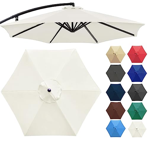 Plerile Ersatzdach Für Ampelschirm 3.0m - 6 Rippen/8 Rippen, Sonnenschirm Überdachung Ersatztuch Für Terrasse Schwimmbad Garten Schirm, 95% UV-Schutz Und Lichtbeständig(Farbe:Weiß,Größe:300cm 8-Ribs) von Plerile