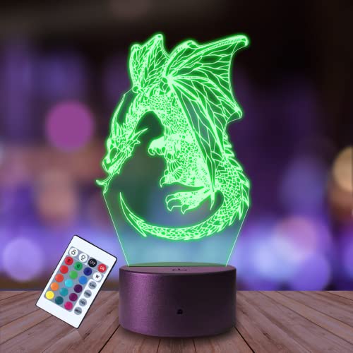 Plexido Caraxes-Drache 3D-Illusions-Nachtlicht für Kinder - Dimmbares Nachtlicht mit 16 Farben und Fernbedienung - Nachttischlampe für Kinderzimmer - Geschenk für die Kleinen von Plexido