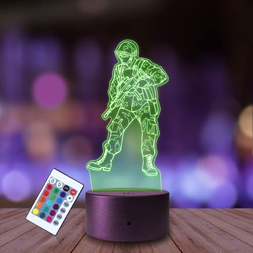 Plexido Nachtlicht Armee Soldat Bewaffnete Kräfte Illusion Lampe 3D Nachttischlampe Geschenk für Kinder Personalisiert Graveur Weltraum Kinderzimmer LED Licht Fernbedienung 16 Farbwechsel Wohnzimmer von Plexido