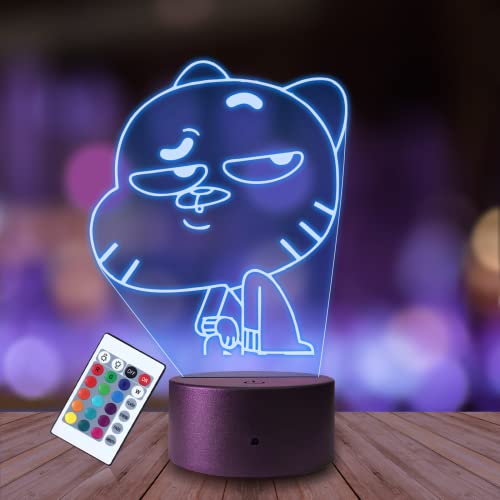 Plexido Nachtlicht Gumball Meme Lustiges Bild Illusion Lampe 3D Nachttischlampe Geschenk für Kinder Personalisiert Graveur Weltraum Kinderzimmer LED Licht Fernbedienung 16 Farbwechsel Wohnzimmer von Plexido