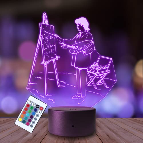 Plexido Nachtlicht Künstler Maler Illusion Lampe 3D Nachttischlampe Geschenk für Kinder Personalisiert Graveur Weltraum Kinderzimmer LED Licht Fernbedienung 16 Farbwechsel Wohnzimmer Dekoration von Plexido