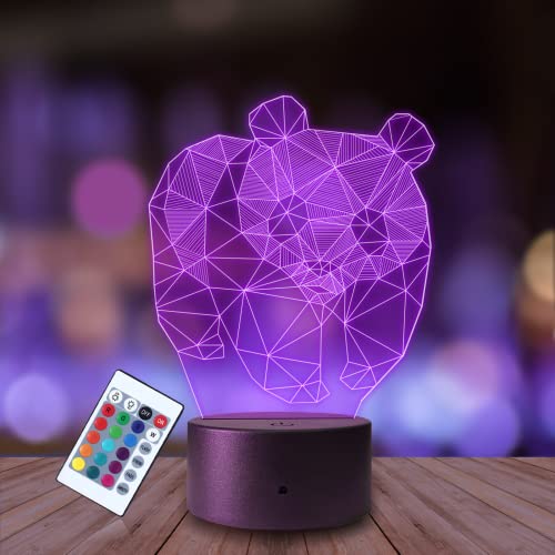 Plexido Nachtlicht Panda Pandabär Teddy Illusion Lampe 3D Nachttischlampe Geschenk für Kinder Personalisiert Graveur Weltraum Kinderzimmer LED Licht Fernbedienung 16 Farbwechsel Wohnzimmer Dekoration von Plexido