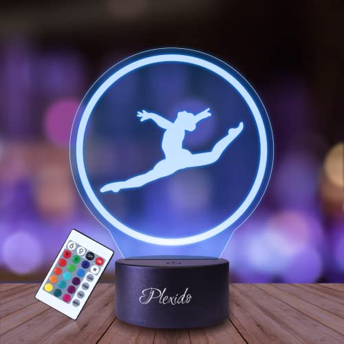 Plexido Nachtlicht Turner Ballerina Gymnastik Leichtathletik Illusion Lampe 3D Nachttischlampe Geschenk für Kinder Personalisiert Graveur Weltraum Kinderzimmer LED Licht Fernbedienung 16 Farbwechsel von Plexido