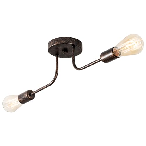 Industrial Semi Flush Mount Decke 2 Licht mit Verstellbaren Metall Verzweigt Vintage Deckenleuchte E27 Halter schwarz lackiert für Küche Esszimmer Schlafzimmer （Bronze）(Glühbirne nicht enthalten) von Plfann