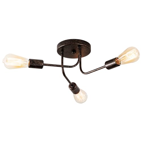 Industrial Semi Flush Mount Decke 3 Licht mit Verstellbaren Metall Verzweigt Vintage Deckenleuchte E27 Halter schwarz lackiert für Küche Esszimmer Schlafzimmer （Bronze）(Glühbirne nicht enthalten) von Plfann