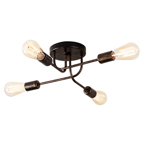 Industrial Semi Flush Mount Decke 4 Licht mit Verstellbaren Metall Verzweigt Vintage Deckenleuchte E27 Halter schwarz lackiert für Küche Esszimmer Schlafzimmer （Bronze）(Glühbirne nicht enthalten) von Plfann